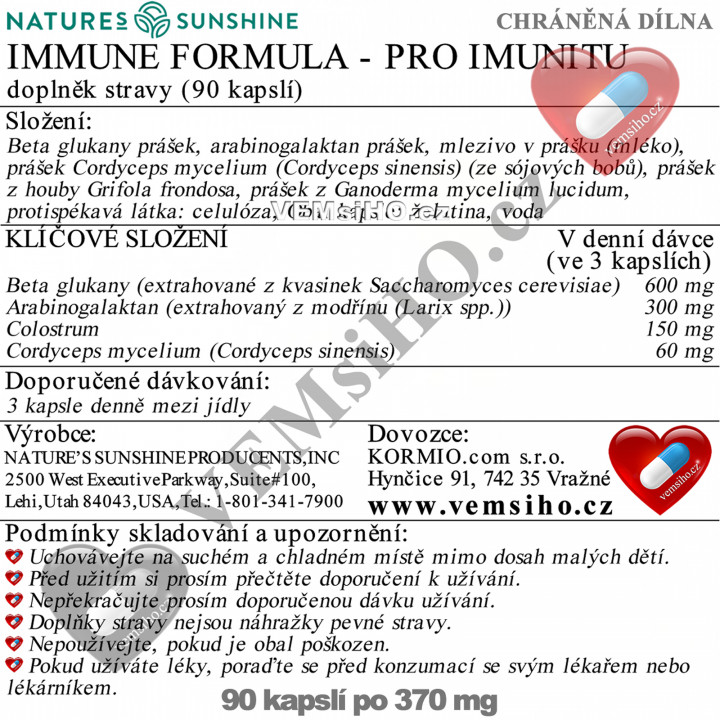 Nature's Sunshine Immune Formula | FOR IMMUNITY | 90 capsules of 370 mg ❤ VEMsiHO.cz ❤ 100% Natural food supplements, cosmetics, essential oils