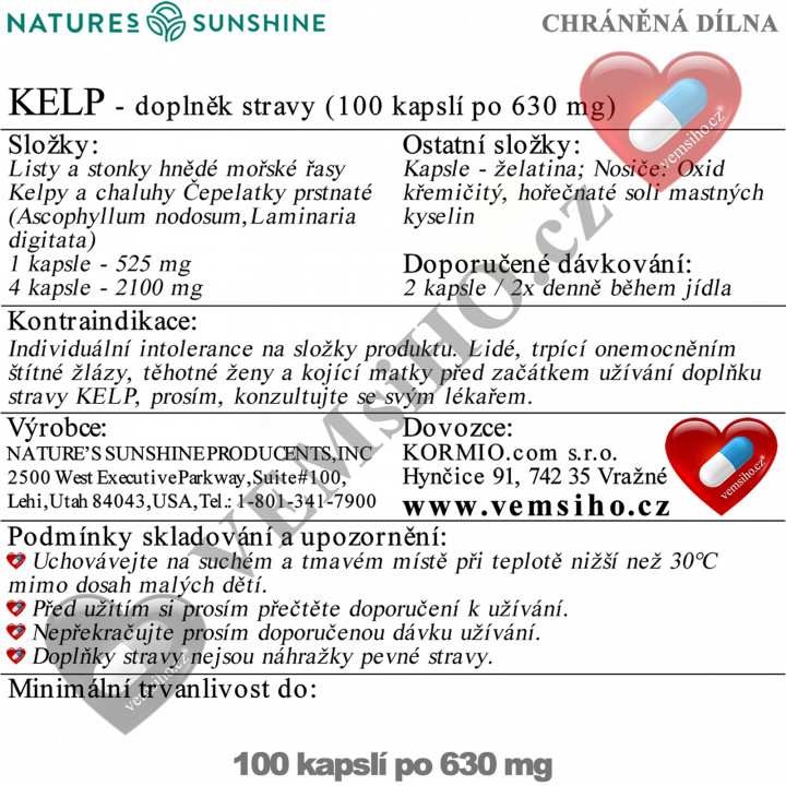 Nature's Sunshine KELP | Hnedá morská riasa | PRÍRODNÝ ZDROJ JÓDU | 100 kapsúl po 630 mg ❤ VEMsiHO.cz ❤ 100% Prírodné doplnky stravy, kozmetika, esenciálne oleje