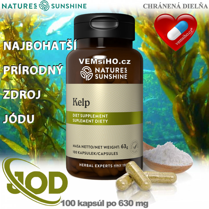 Nature's Sunshine KELP | Hnědá mořská řasa | PŘÍRODNÍ ZDROJ JÓDU | 100 kapslí po 630 mg ❤ VEMsiHO.cz ❤ 100% Přírodní doplňky stravy, kosmetika, esenciální oleje