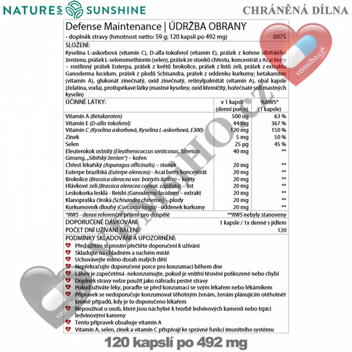 Nature's Sunshine DEFENSE MAINTENANCE | 120 capsules of 492 mg ❤ VEMsiHO.cz ❤ 100% Natural food supplements, cosmetics, essential oils