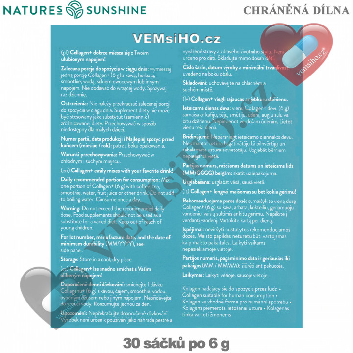 Nature's Sunshine Collagen+ | KOLAGEN + VITAMÍN C + ZINEK + KYSELINA HYALURONOVÁ | 30 sáčků po 6 g ❤ VEMsiHO.cz ❤ 100% Přírodní doplňky stravy, kosmetika, esenciální oleje