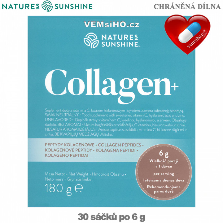 Nature's Sunshine Collagen+ | KOLAGEN + VITAMÍN C + ZINEK + KYSELINA HYALURONOVÁ | 30 sáčků po 6 g ❤ VEMsiHO.cz ❤ 100% Přírodní doplňky stravy, kosmetika, esenciální oleje