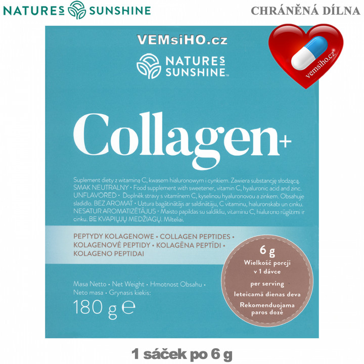 Nature's Sunshine COLLAGEN+ | Kolagén+ | KRÁSNA PLEŤ, ZDRAVÉ VLASY, NECHTY, KĹBY | 1 sáčok po 6 g ❤ VEMsiHO.cz ❤ 100% Prírodné doplnky stravy, kozmetika, esenciálne oleje