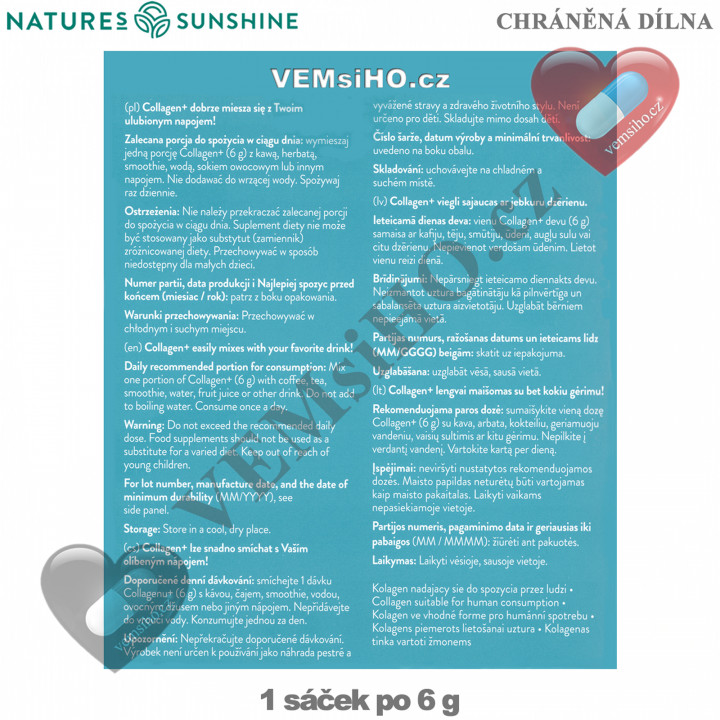 Nature's Sunshine COLLAGEN+ | Kolagén+ | KRÁSNA PLEŤ, ZDRAVÉ VLASY, NECHTY, KĹBY | 1 sáčok po 6 g ❤ VEMsiHO.cz ❤ 100% Prírodné doplnky stravy, kozmetika, esenciálne oleje