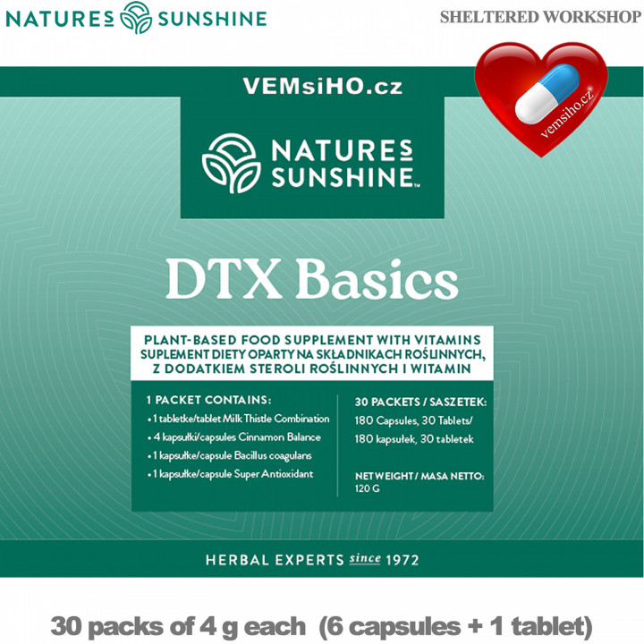 Nature's Sunshine DTX Basics | UNIQUE COMBINATION OF HERBS, VITAMINS, PROBIOTICS | 30 packs of 4 g each ❤ VEMsiHO.cz ❤ 100% Natural food supplements, cosmetics, essential oils