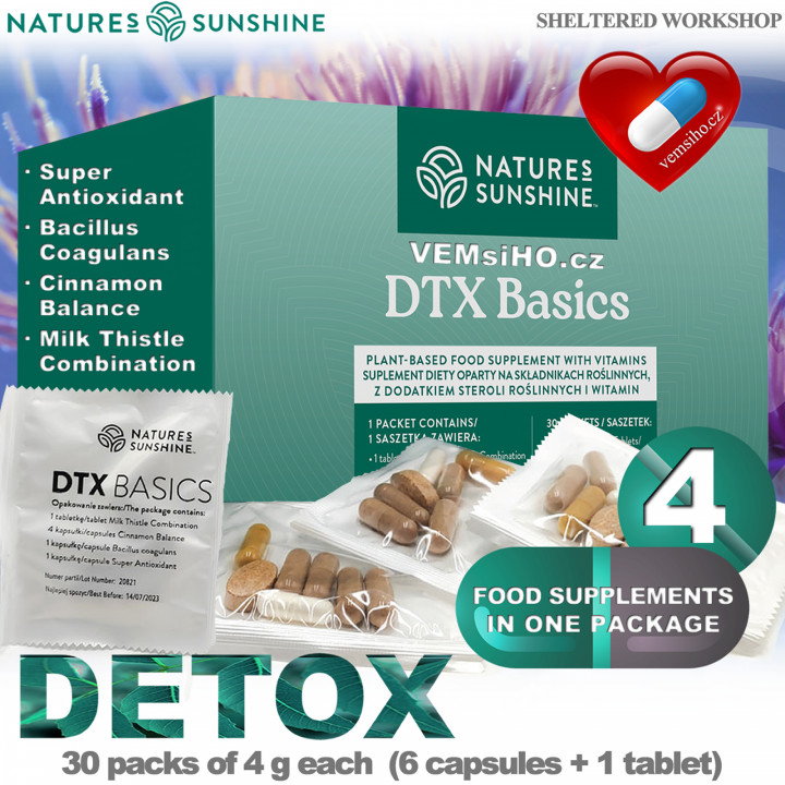 Nature's Sunshine DTX Basics | JEDINEČNÁ KOMBINACE BYLIN, VITAMÍNŮ, PROBIOTIK | 30 sáčků po 4 g ❤ VEMsiHO.cz ❤ 100% Přírodní doplňky stravy, kosmetika, esenciální oleje