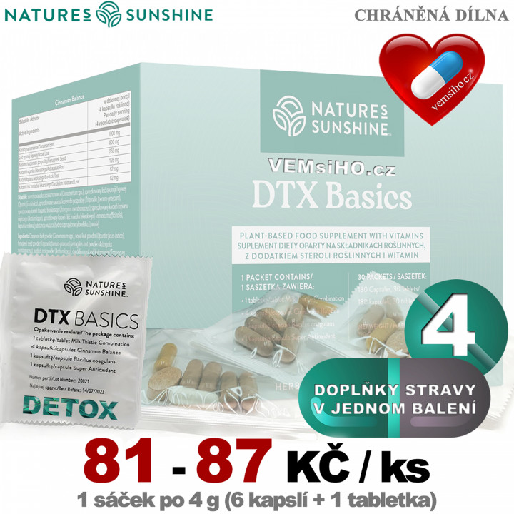 Nature's Sunshine DTX Basics | DETOX | 1 sáček po 4 g (6 kapslí + 1 tabletka) ❤ VEMsiHO.cz ❤ 100% Přírodní doplňky stravy, kosmetika, esenciální oleje