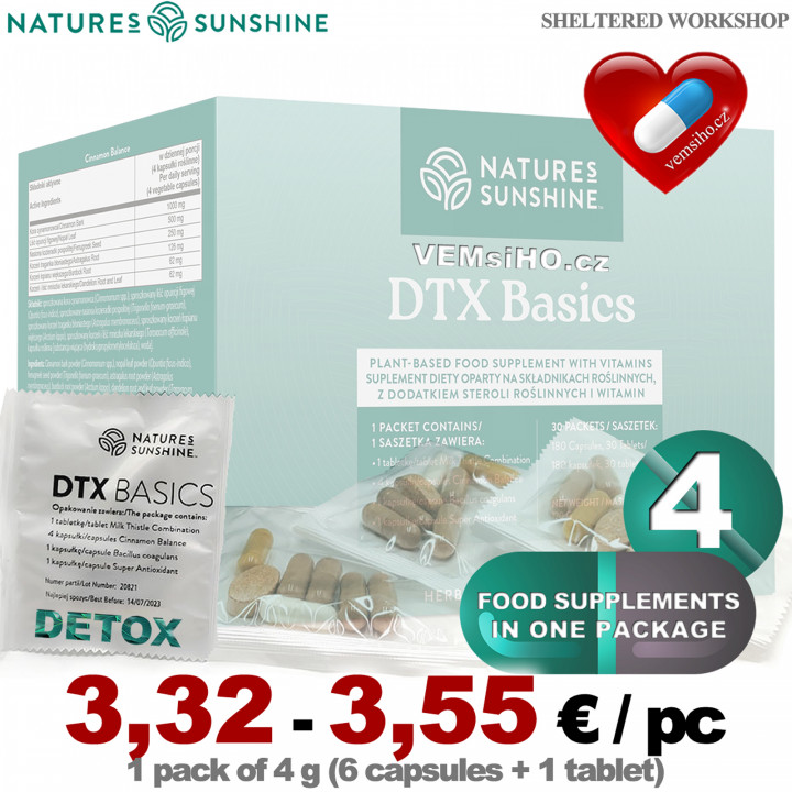 Nature's Sunshine DTX Basics | DETOX | 1 sáček po 4 g (6 kapslí + 1 tabletka) ❤ VEMsiHO.cz ❤ 100% Přírodní doplňky stravy, kosmetika, esenciální oleje