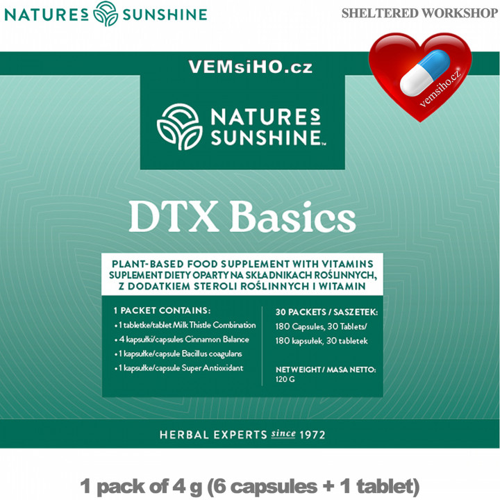 Nature's Sunshine DTX Basics | DETOX | 1 sáček po 4 g (6 kapslí + 1 tabletka) ❤ VEMsiHO.cz ❤ 100% Přírodní doplňky stravy, kosmetika, esenciální oleje