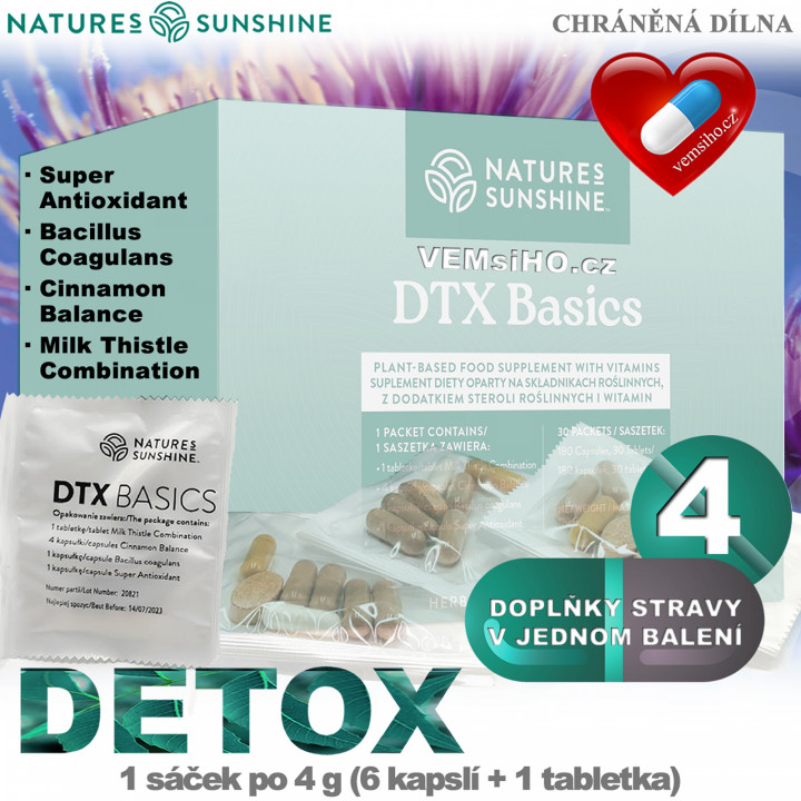 Nature's Sunshine DTX Basics | DETOX | 1 sáček po 4 g (6 kapslí + 1 tabletka) ❤ VEMsiHO.cz ❤ 100% Přírodní doplňky stravy, kosmetika, esenciální oleje